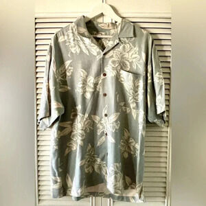 Tommy Bahama Men’s Silk Floral Short Sleeve Button Up Shirt Green/Blue Wht SZ L